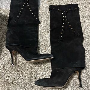 Valentino Black Suede Heeled Boots with Studs
